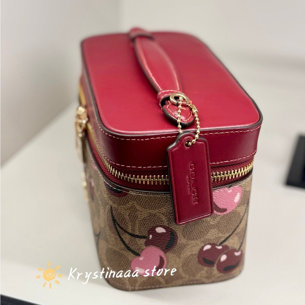 Coach Cosmetic Case In Signature Canvas With Cherry Print CZ025 Tan multi - Picture 7 of 10